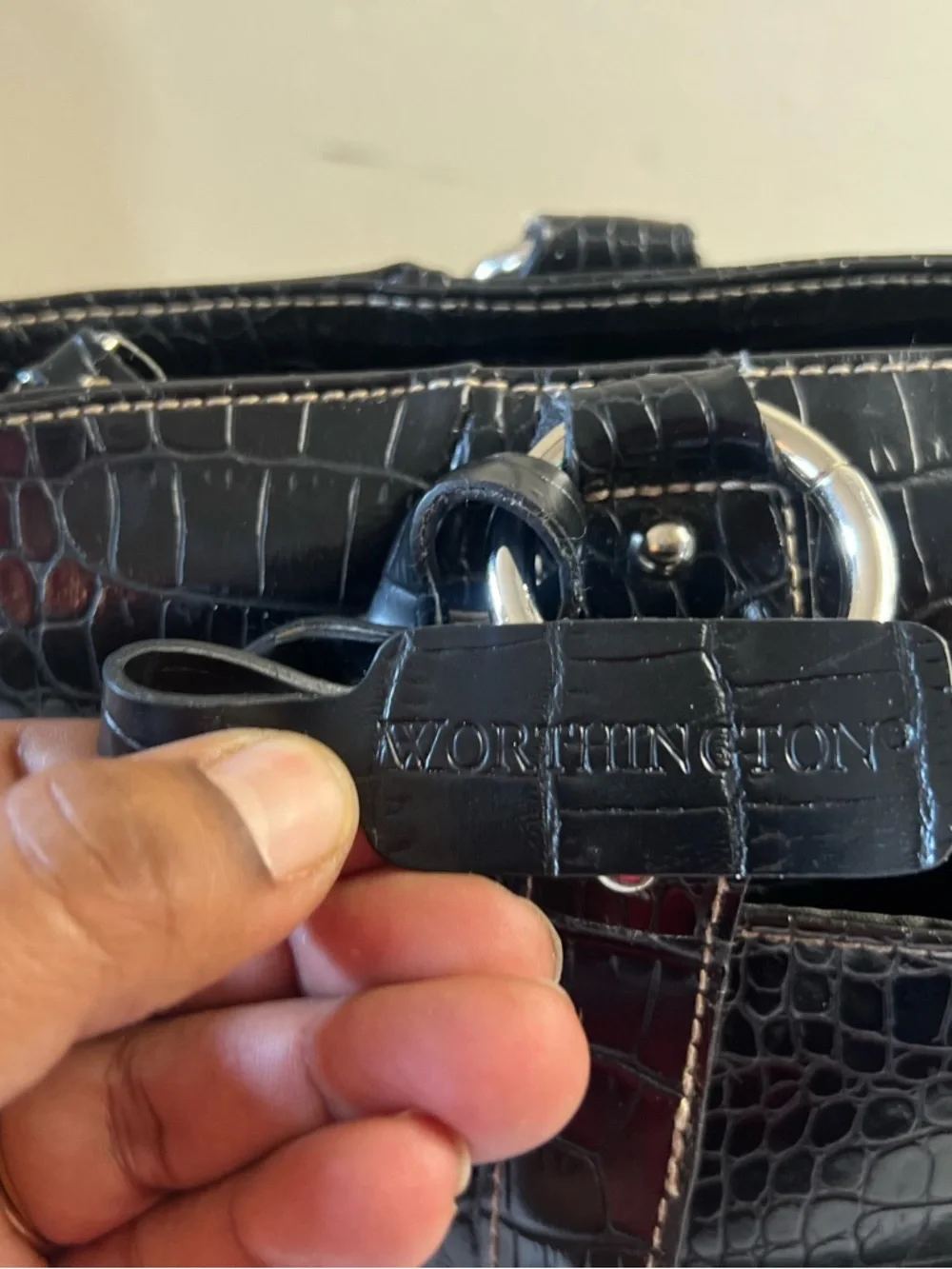 Vintage Worthington black crocodile-embossed Rectangle purse tote bag Y2K - Picture 4 of 12